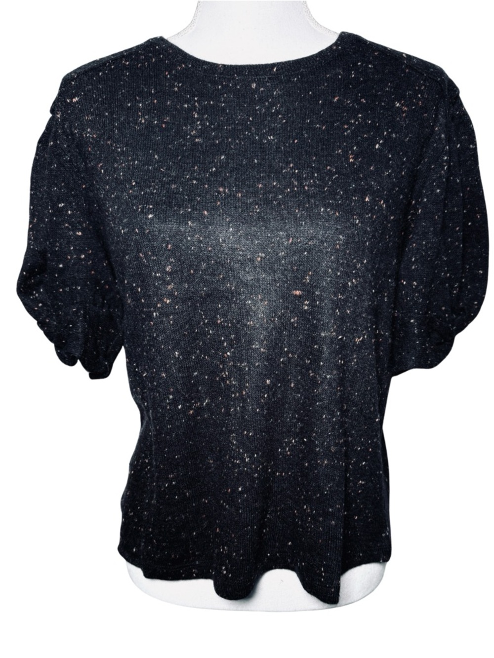 hello nite Black Speckled Crewneck Sweater — Short Puff Sleeve Women Medium NWT